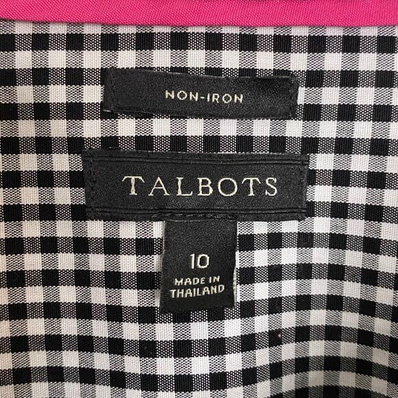 Talbots Gingham Shirt Womens 10 Black White Button Up Non Iron Check Long Sleeve - Picture 3 of 11